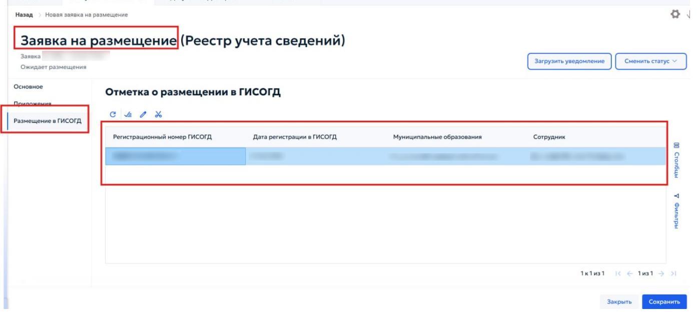 Рисунок 59 — Заявка на размещение в ГИСОГД.